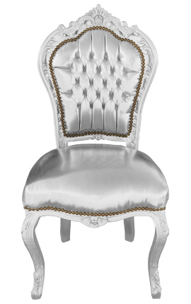 Chaise de style Baroque Rococo simili cuir argent et bois argent