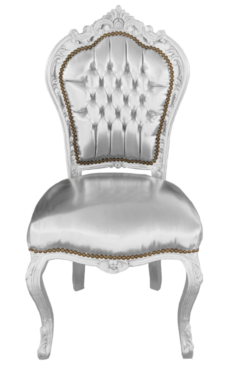 Afleiden Specifiek patroon Baroque Rococo style chair silver leatherette and silver wood