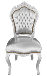Sedia in stile barocco rococò argento ecopelle e legno argento