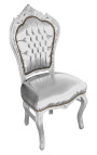 Καρέκλα σε στυλ μπαρόκ ροκοκό ψεύτικο δέρμα ασημί δέρμα και ασημί ξύλο