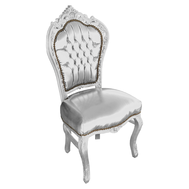 Met pensioen gaan Pluche pop Regeneratie Barok stoel in Rococo-stijl zilver kunstleer en zilver hout