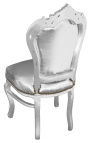 Chaise de style Baroque Rococo simili cuir argent et bois argent