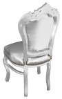 Cadeira de estilo barroco rococó prata imitação de couro e madeira prateada