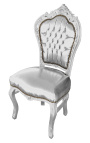 Chaise de style Baroque Rococo simili cuir argent et bois argent