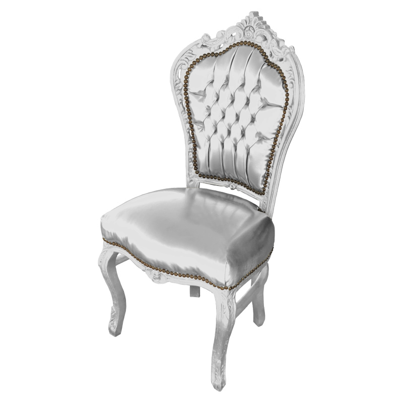 Barok stoel Rococo-stijl zilver kunstleer en