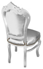 Stuhl im Barock-Rokoko-Stil, künstliches Leder, silbernes Leder und silbernes Holz