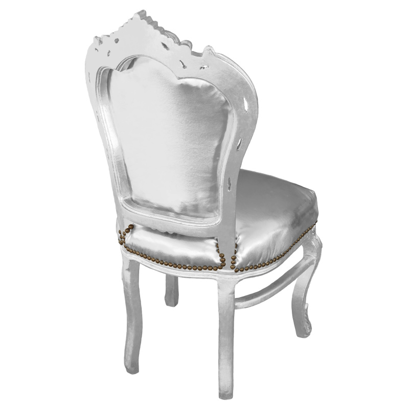 Met pensioen gaan Pluche pop Regeneratie Barok stoel in Rococo-stijl zilver kunstleer en zilver hout