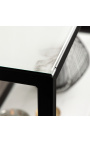 "Zephyr" Consola en acero negro y bandeja de vidrio en mármol blanco 110 cm
