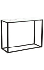 "Zephyr" console in zwart staal en top glas imitatie witte marmer 110 cm