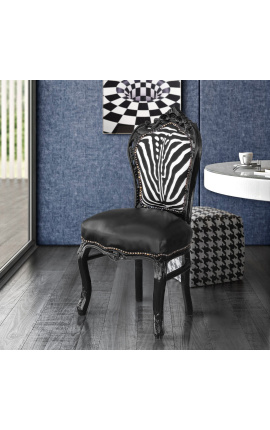 Cadira d'estil barroc rococó imitació pell negra, respatller zebra i fusta negra