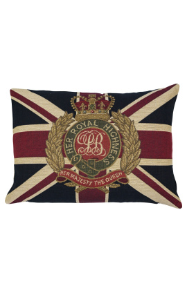 Cuscino rettangolare con decoro bandiera inglese "Sua Maestà" con corona 45 x 30