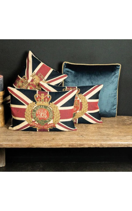 Rectangular cushion decoration English flag and blazon with crown 45 x 30