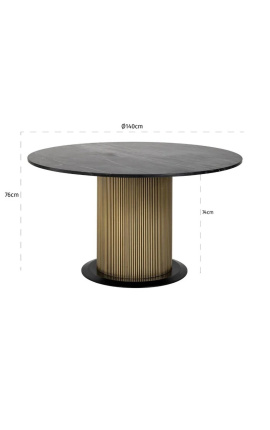 HERMIA round dining table with black marble and golden brass top