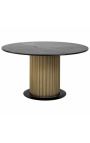 HERMIA round dining table with black marble and golden brass top