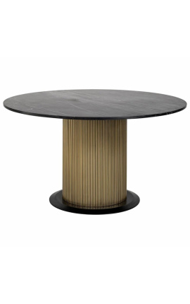 Okrúhly jedálenský stôl HERMIA s čiernym mramorom a zlatou mosadznou doskou