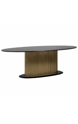 HERMIA oval dining table with black marble top and golden brass