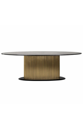 Mesa de jantar oval HERMIA com tampo em mármore preto e latão dourado