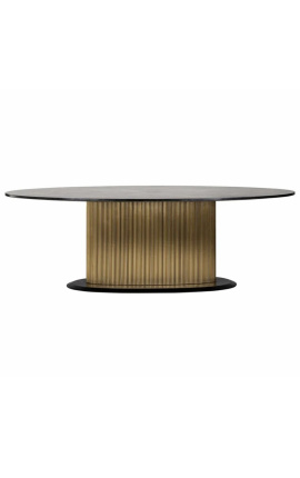 Table de repas ovale HERMIA avec plateau en marbre noir et laiton doré