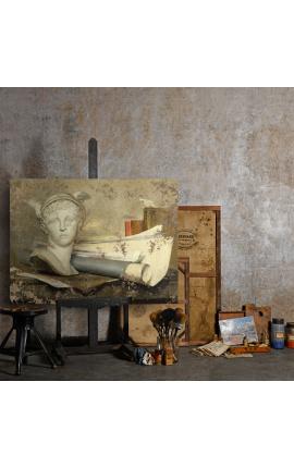 Pintura &quot;Natureza morta com os atributos das artes com busto de mercúrio&quot; - J.B. Siméon-Chardin