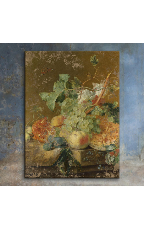 Pintura "Frutas y flores cerca de un jarrón decorado con amores" - Jan Van Huysum