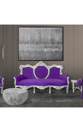 Barokinė Sofa violetinis aksominis audinys ir medžio sidabras