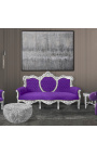 Barokinė Sofa violetinis aksominis audinys ir medžio sidabras
