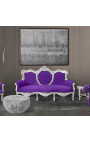 Barroco Sofa tela de terciopelo morado y plata de madera