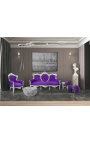 Barroco Sofa tela de terciopelo morado y plata de madera