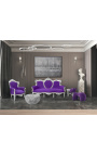 Big baroque style armchair purple velvet and silver wood
