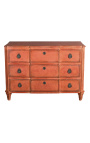 Swedish chest of drawers in patinated imperial red color with 3 drawers