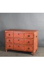 Swedish chest of drawers in patinated imperial red color with 3 drawers