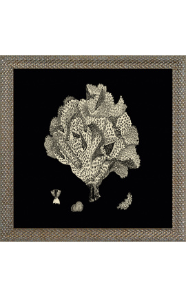 Square black and white engraving of a coral with frame silver- Model 2
