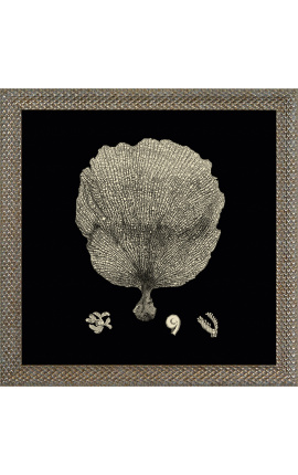 Square black and white engraving of a coral with frame silver- Model 1
