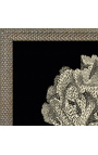 Square black and white engraving of a coral with frame silver- Model 2
