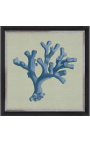 Square engraving of a coral with blue frame on a green background - Chambray 2 model