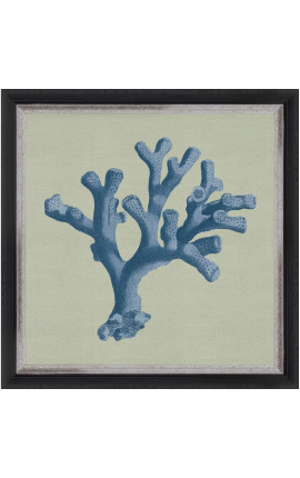 Gravat quadrat d'un corall amb un marc blau sobre fons verd - Chambray model 2