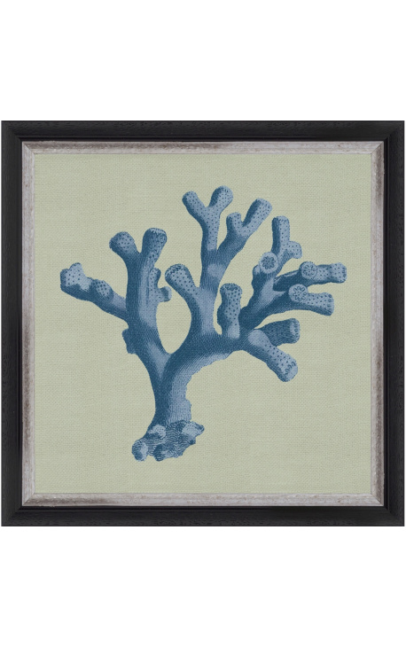 Square engraving of a coral with blue frame on a green background - Chambray 2 model