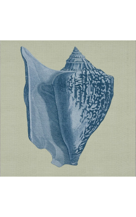 Gravure carrée d&#039;un coquillage avec cadre bleu sur fond vert - Modèle Chambray 5