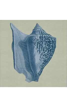 Square engraving of a shell with blue frame on a green background - Chambray 5 model