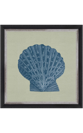 Incisione quadrata di una conchiglia con cornice blu su sfondo verde - modello Chambray 6