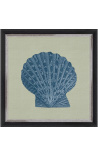 Gravure carrée d'un coquillage avec cadre bleu sur fond vert - Modèle Chambray 6