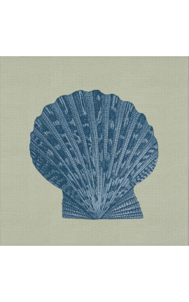 Square engraving of a shell with blue frame on green background - Chambray 6 model