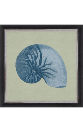 Square engraving of a shell with blue frame on green background - Chambray 7 model
