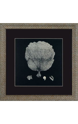 Koraļļa kvadrātveida gravējums ar sudraba rāmi 40 x 40 - 1. modelis