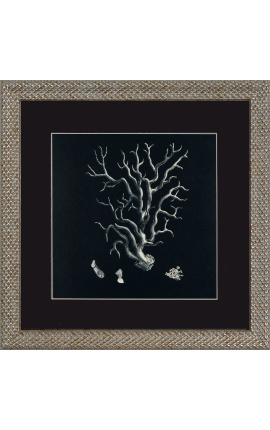 Estampa quadrada de coral com moldura prateada 40 x 40 - Modelo 4