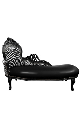 Gran barroco chaise longue cebra y piel negra con madera negra