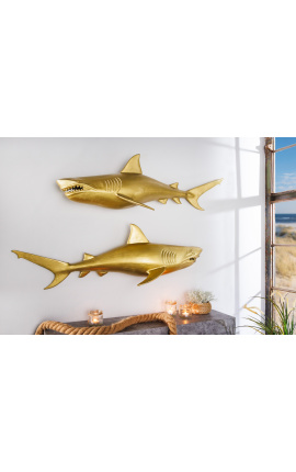 Decoración mural grande de aluminio dorado &quot;Tiburón&quot; Izquierda