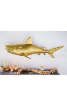 Grande decoração de parede em alumínio dourado "Tubarão" Esquerda