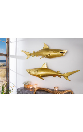 Decoración mural grande de aluminio dorado &quot;Tiburón&quot; Izquierda