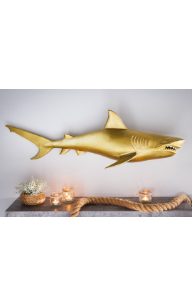 Großer Wandschmuck "Shark" aus goldfarbenem Aluminium rechts